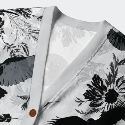 Tokyo-Tiger Crows Amongst Blossoms Ugly Cardigan Sweater