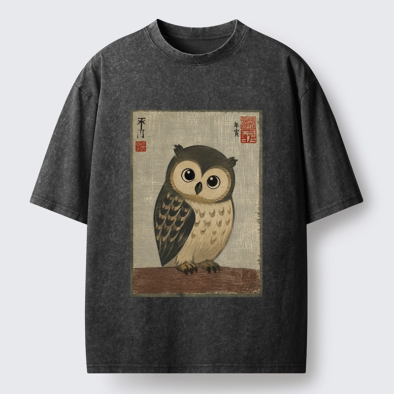 Tokyo‑Tiger Vintage Owl Vibe Washed T‑Shirt