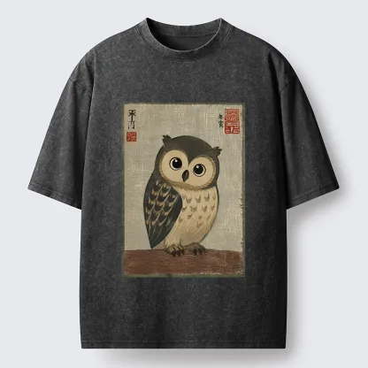 Tokyo‑Tiger Vintage Owl Vibe Washed T‑Shirt