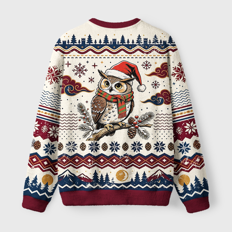 Tokyo-Tiger Cute Christmas Owl Fuzzy Christmas Ugly Sweatshirt