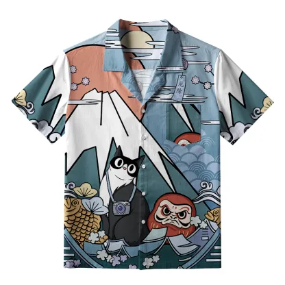 Tokyo-Tiger Mount Fuji Landscape With Cat Aloha Hawaiian Shirt