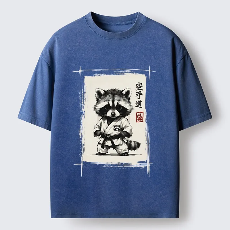 Tokyo‑Tiger Karate Raccoon Washed T‑Shirt
