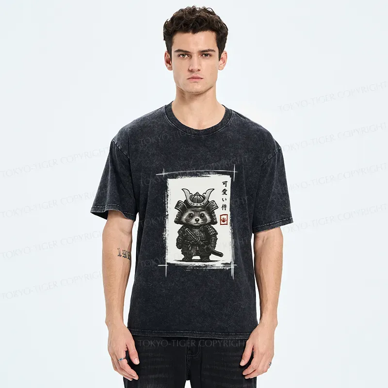 Tokyo-Tiger Samurai Baby Raccoon Washed T-Shirt