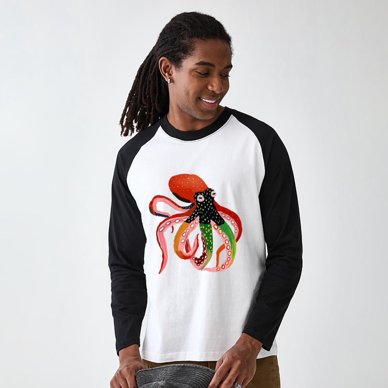 Tokyo-Tiger Colorful Octopus Art Raglan Long Sleeve T-shirt