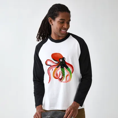 Tokyo-Tiger Colorful Octopus Art Raglan Long Sleeve T-shirt