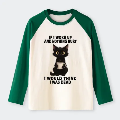 Tokyo-Tiger Funny Cute Black Cat And Coffee Meme Raglan Long Sleeve T-shirt