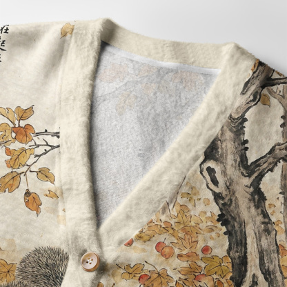 Tokyo-Tiger Hedgehogs Autumn Grove Ugly Cardigan Sweater
