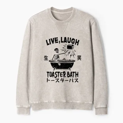 Tokyo-Tiger Funny Electric Shock Skeleton Washed Terry Sweatshirt