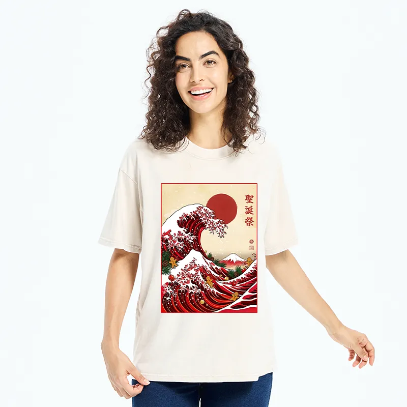 Tokyo-Tiger Gingerbread Surf Christmas Wave Washed T-Shirt