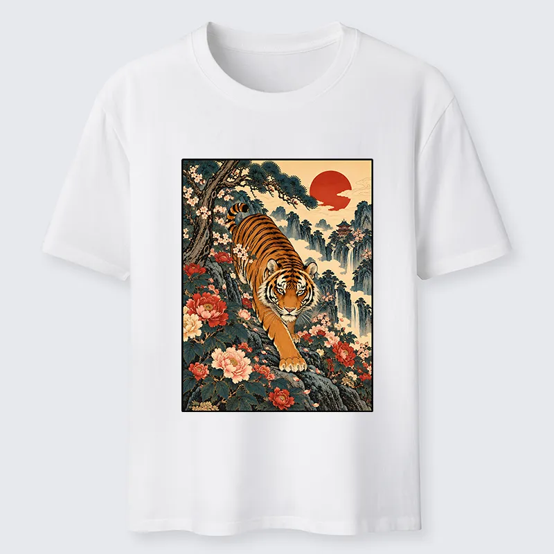 Tokyo-Tiger Vintage Ukiyo Wild Tiger Floral Graphic Classic T-Shirt
