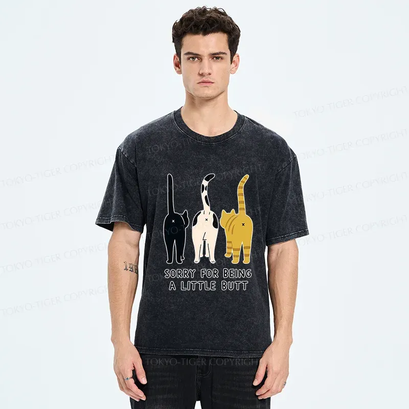 Tokyo-Tiger Cat's Butt Funny Washed T-Shirt