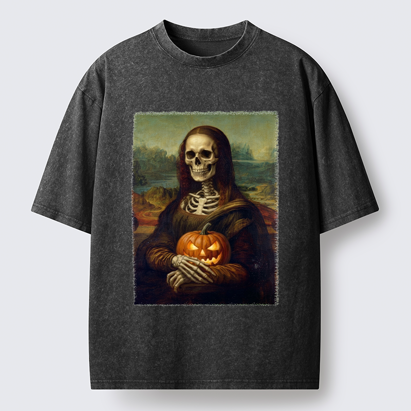 Tokyo-Tiger Skeleton Mona Lisa Meme Washed T-Shirt