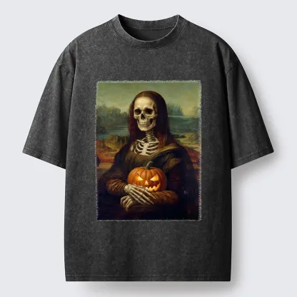 Tokyo-Tiger Skeleton Mona Lisa Meme Washed T-Shirt