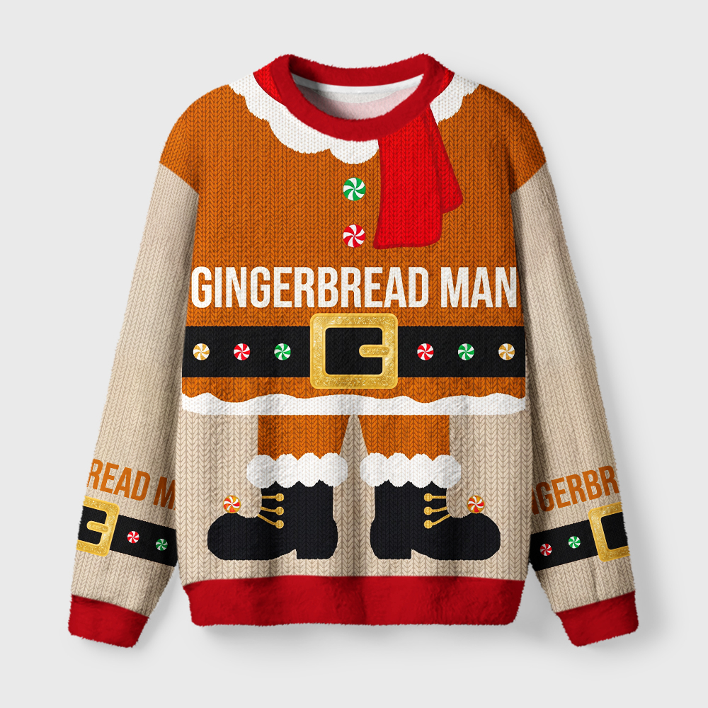 Tokyo-Tiger Gingerbread Man Is Here Fuzzy Christmas Ugly Sweatshirt