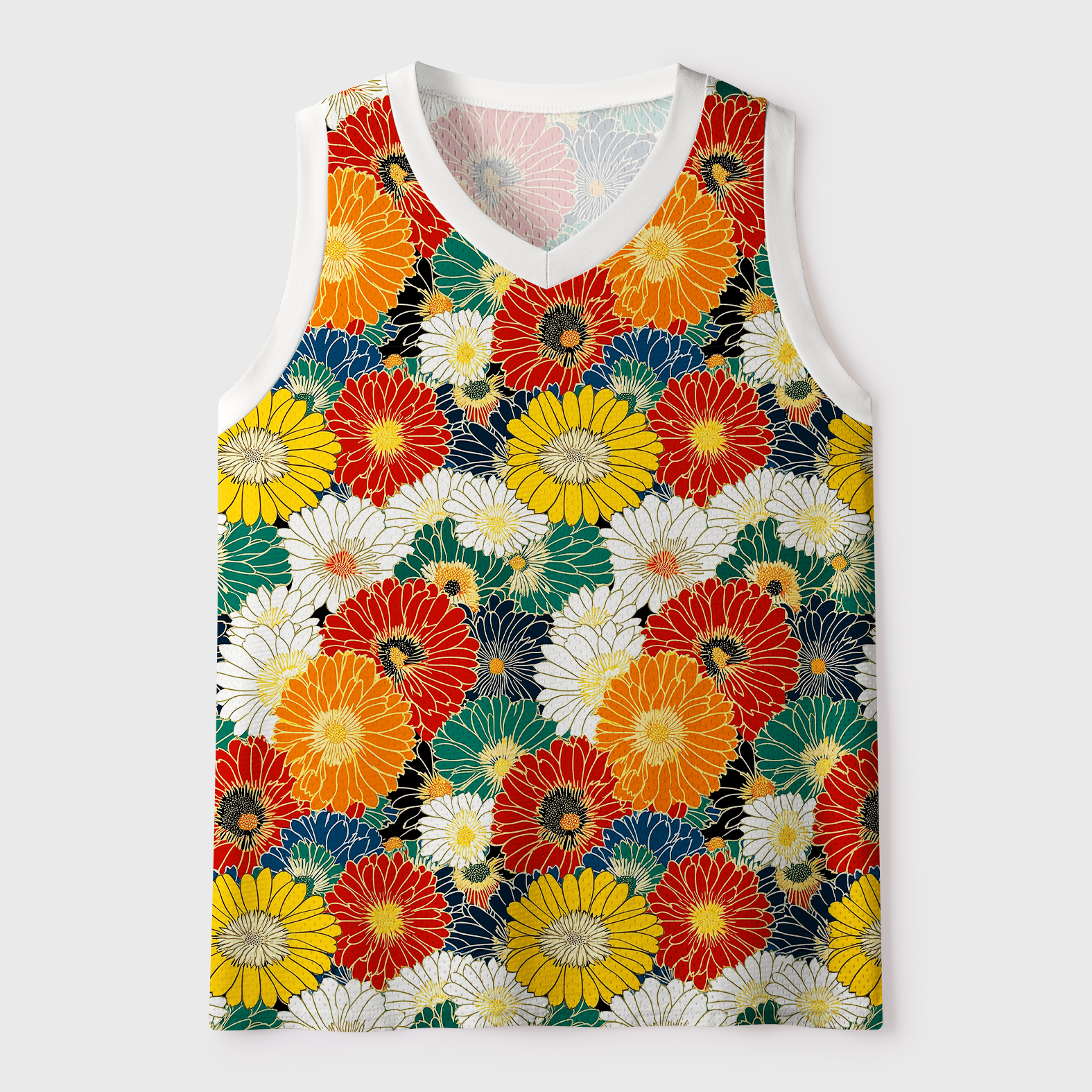Tokyo-Tiger Colorful Chrysanthemums Mesh Tank Top