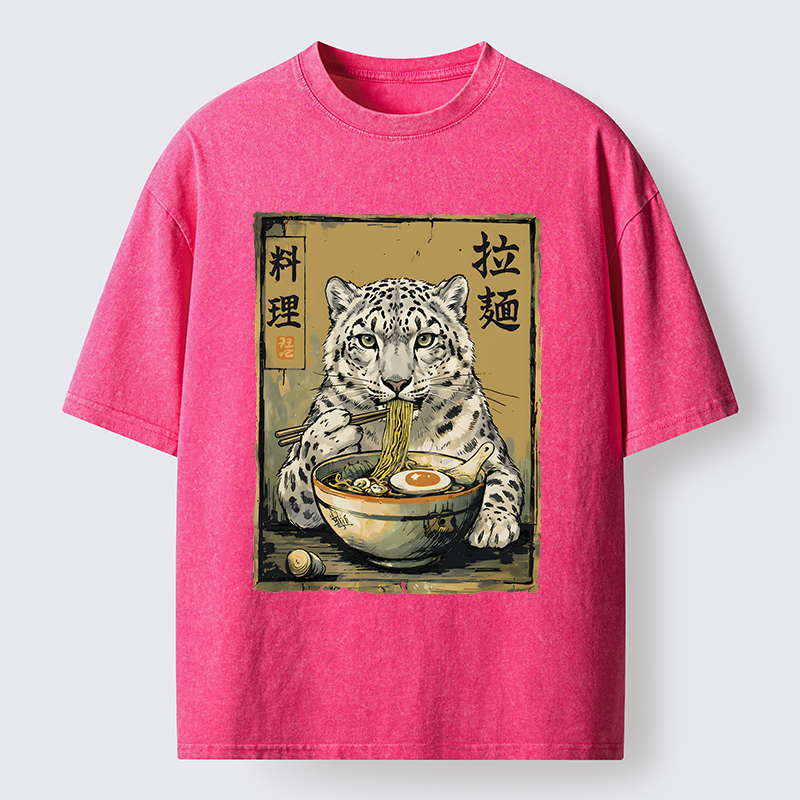 Tokyo-Tiger Ramen Snow Leopard Meme Washed T-Shirt