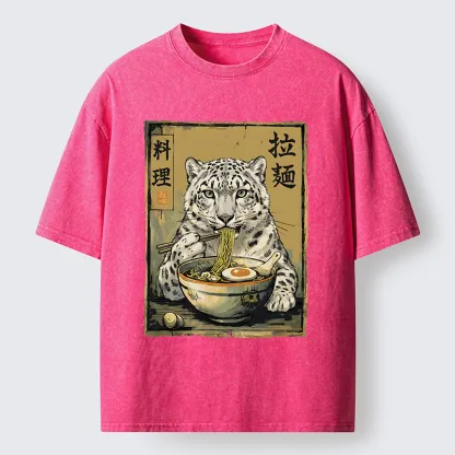 Tokyo-Tiger Ramen Snow Leopard Meme Washed T-Shirt