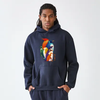 Tokyo-Tiger Cute Multi Tone Penguins Adult Fleece Hoodie