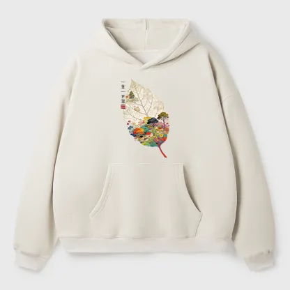Tokyo-Tiger One Leaf Holds A Tiny Colorful World Adult Fleece Hoodie