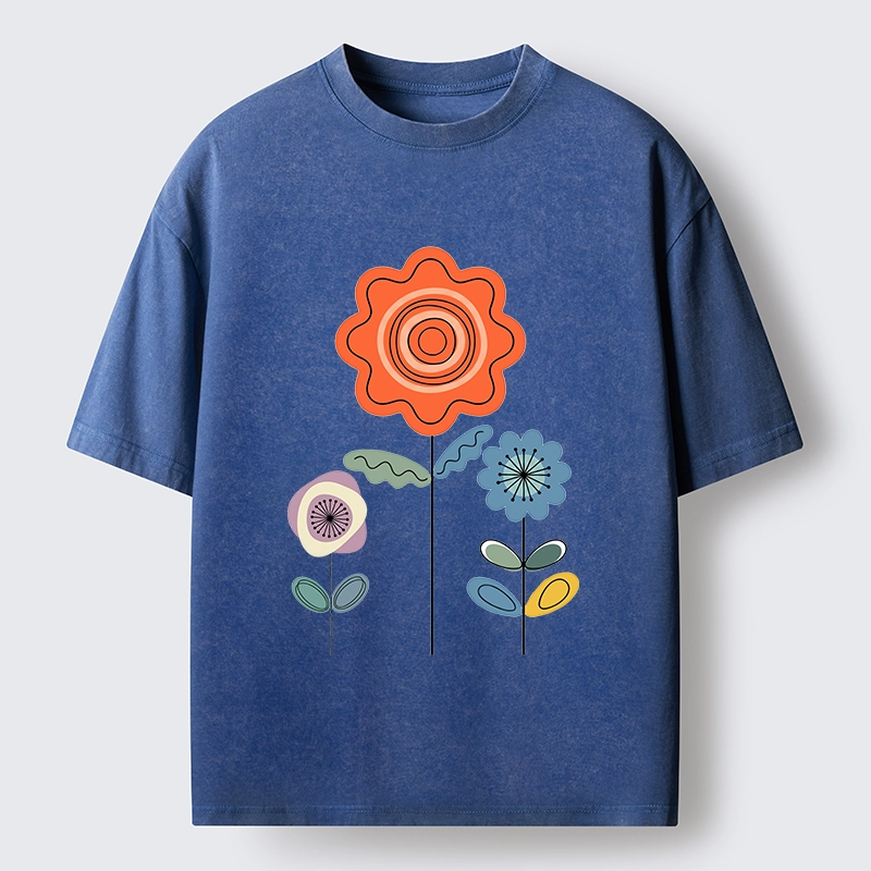 Tokyo‑Tiger Retro Floral Art Washed T‑Shirt