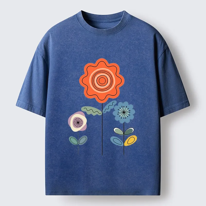 Tokyo‑Tiger Retro Floral Art Washed T‑Shirt