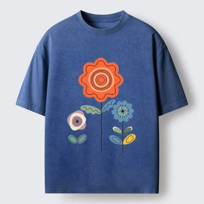 Tokyo‑Tiger Retro Floral Art Washed T‑Shirt