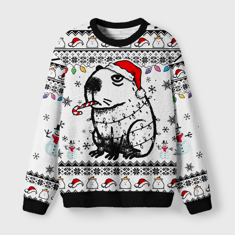 Tokyo-Tiger Capybara Smoking Fuzzy Christmas Ugly Sweatshirt