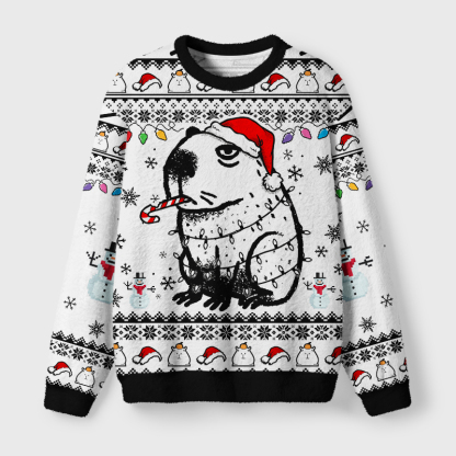 Tokyo-Tiger Capybara Smoking Fuzzy Christmas Ugly Sweatshirt