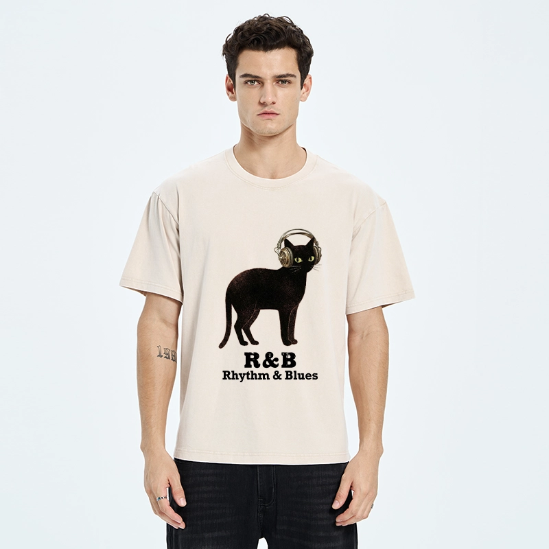 Tokyo‑Tiger Cat Headphone Groove Washed T-Shirt