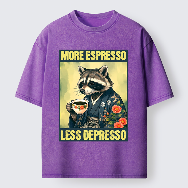 Tokyo‑Tiger Coffee Fix Energy Raccoon Washed T-Shirt