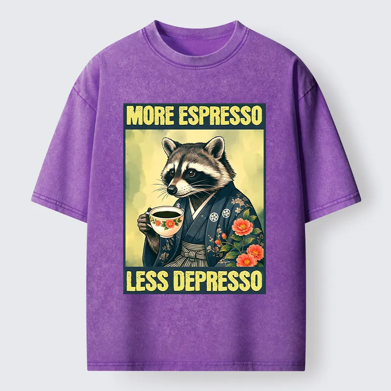 Tokyo‑Tiger Coffee Fix Energy Raccoon Washed T-Shirt