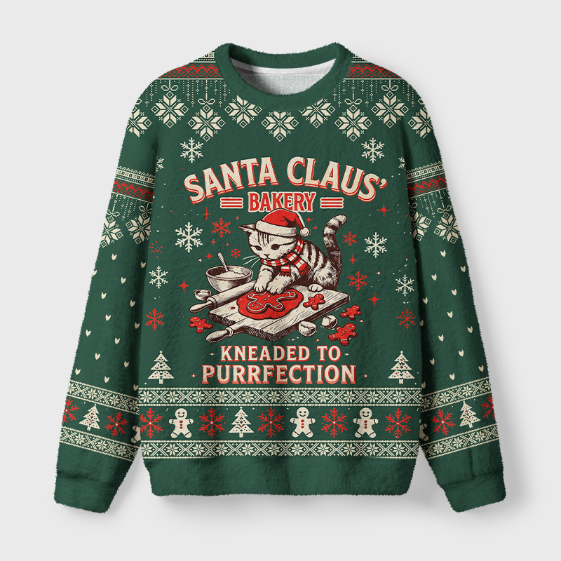 Tokyo-Tiger Santa Claus Bakery Cat Fuzzy Christmas Ugly Sweatshirt