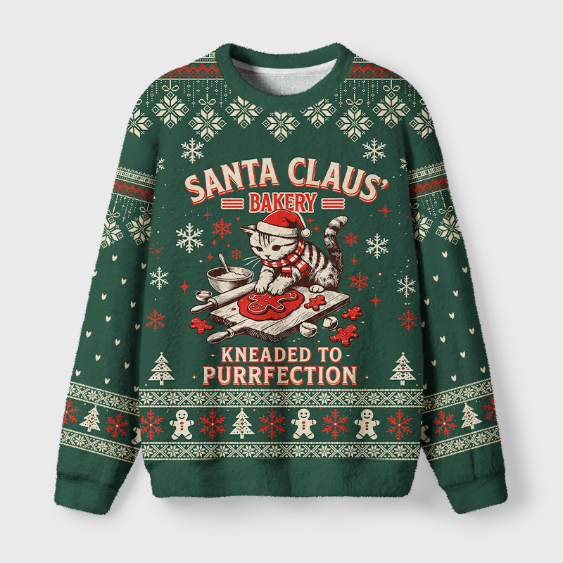 Tokyo-Tiger Santa Claus Bakery Cat Fuzzy Christmas Ugly Sweatshirt