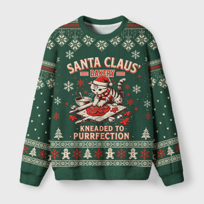 Tokyo-Tiger Santa Claus Bakery Cat Fuzzy Christmas Ugly Sweatshirt