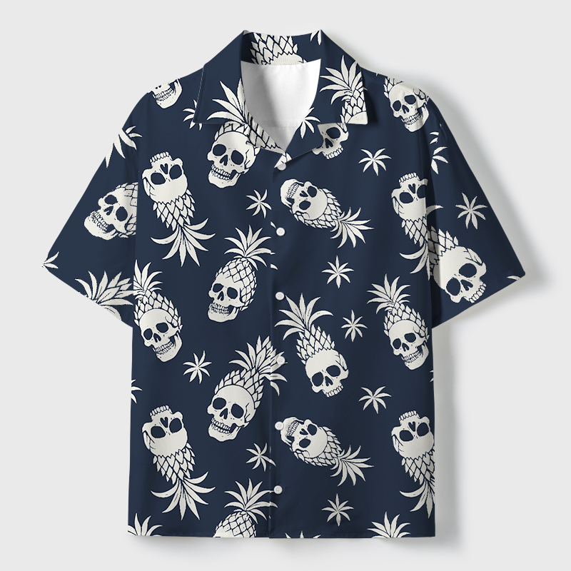Tokyo-Tiger Pineapple Skull Cuban Collar Shirt