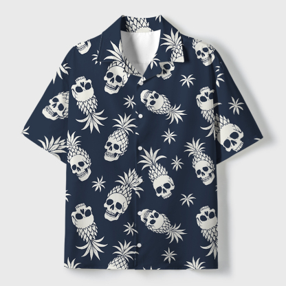 Tokyo-Tiger Pineapple Skull Cuban Collar Shirt