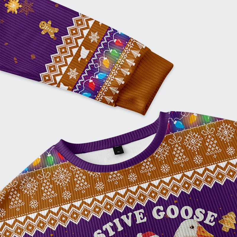 Tokyo-Tiger Joyful Gingerbread Goose Ride Christmas Ugly Sweatshirt