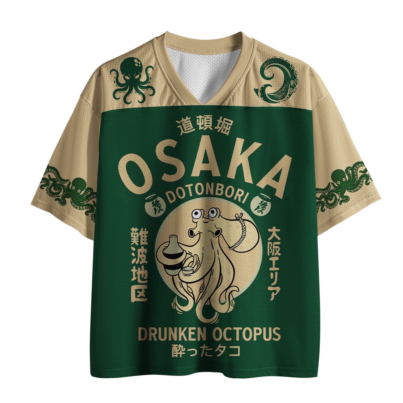 Tokyo-Tiger Funny Alcohol-Loving Japanese Octopus Mesh Jersey