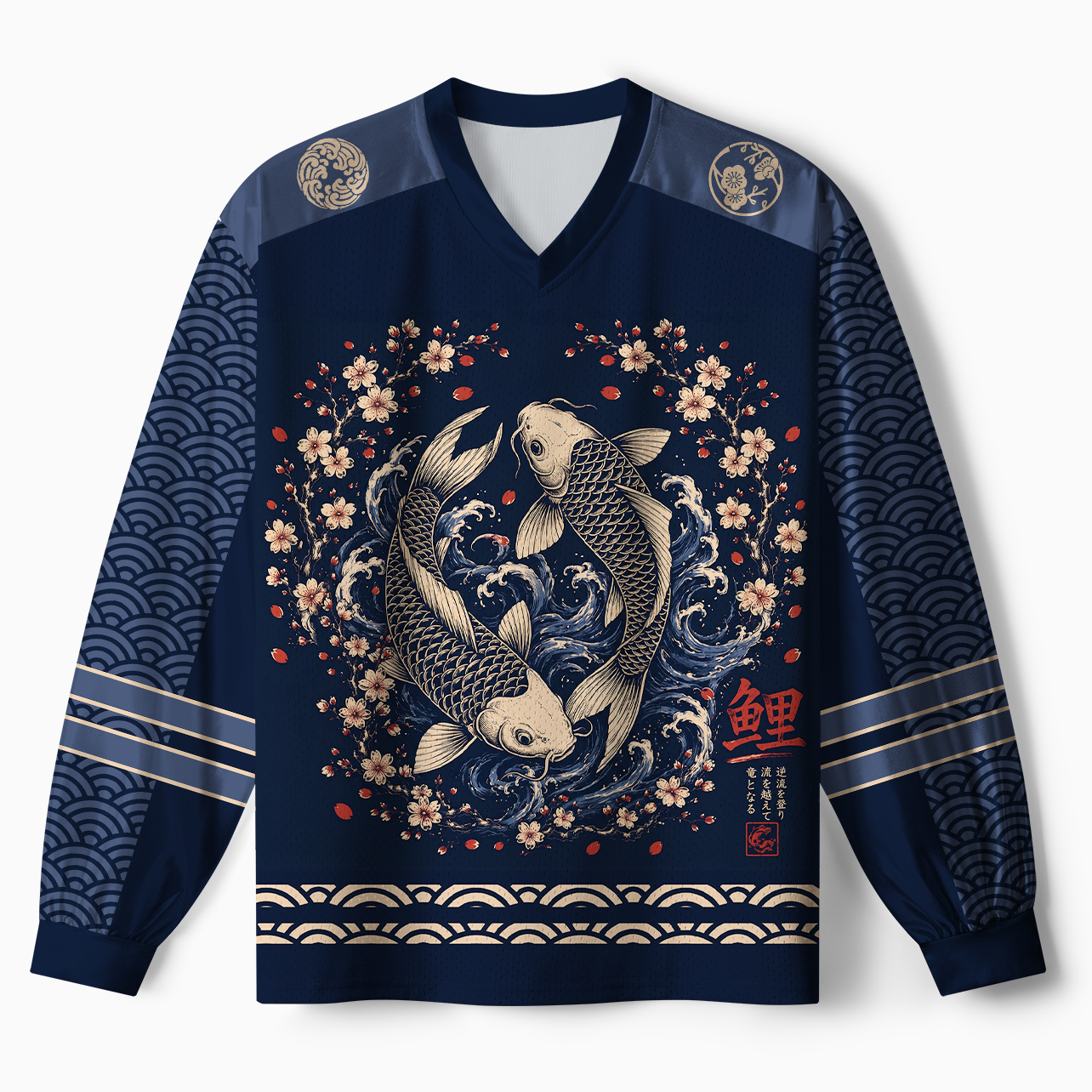Tokyo-Tiger Japanese Twin Koi Wave Art Paneled Long Sleeve Jersey