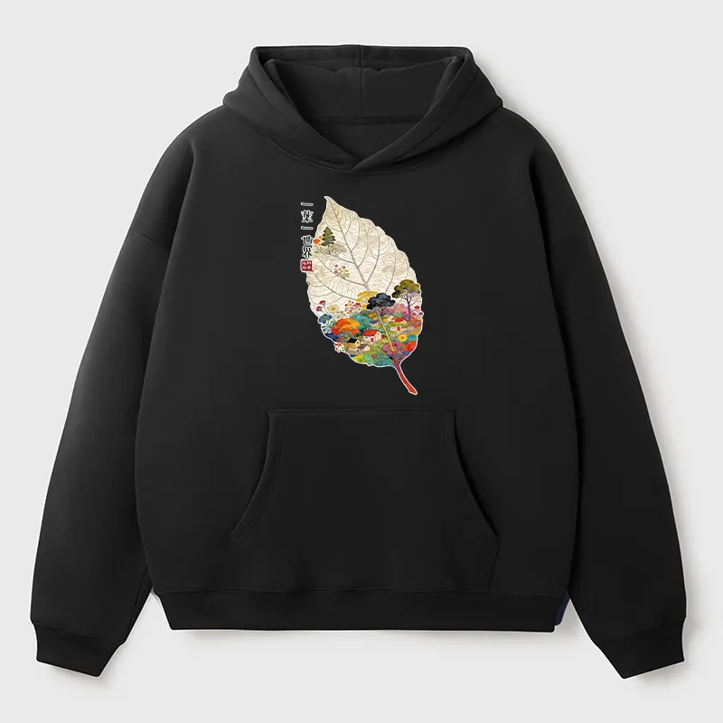 Tokyo-Tiger One Leaf Holds A Tiny Colorful World Adult Fleece Hoodie
