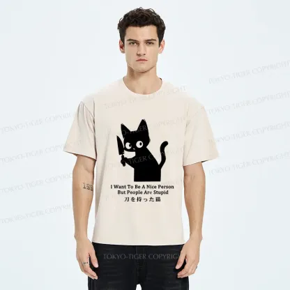Tokyo-Tiger Black Cat With A Knife Washed T-Shirt