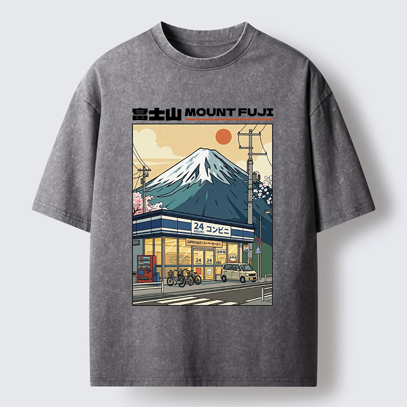 Tokyo-Tiger Japanese Street Fuji Mountain Art Washed T-Shirt