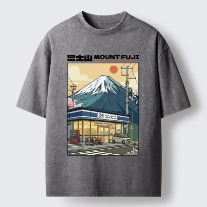 Tokyo-Tiger Japanese Street Fuji Mountain Art Washed T-Shirt