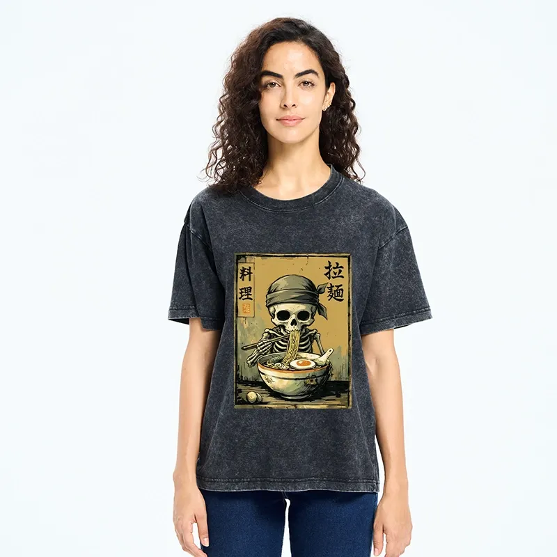 Tokyo‑Tiger Funny Skeleton Ramen Washed T‑Shirt