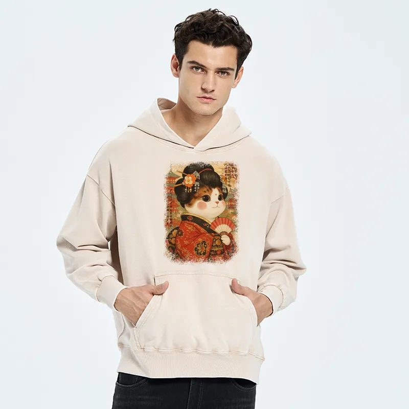 Tokyo-Tiger Ukiyoe Japanese Cat Princess Washed Hoodie