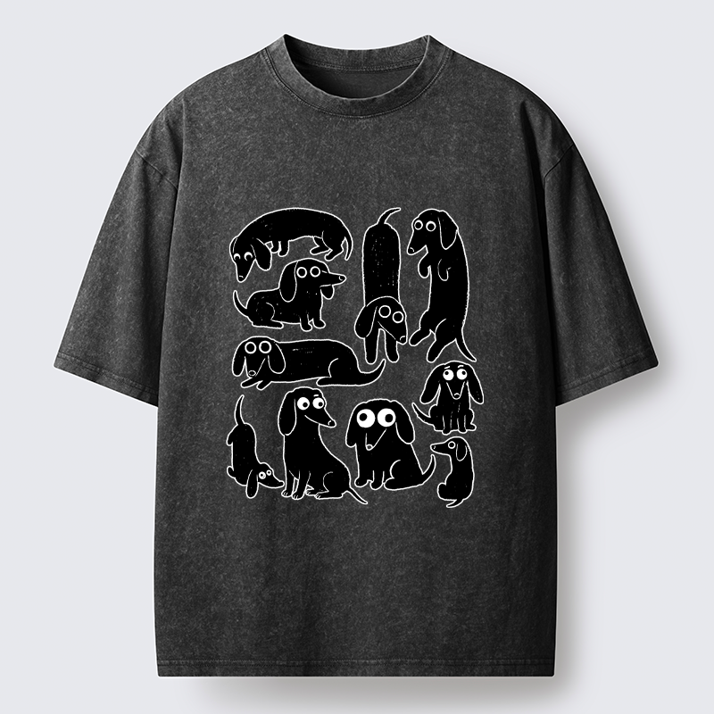 Tokyo-Tiger Cute Dachshund Crew Washed T-Shirt