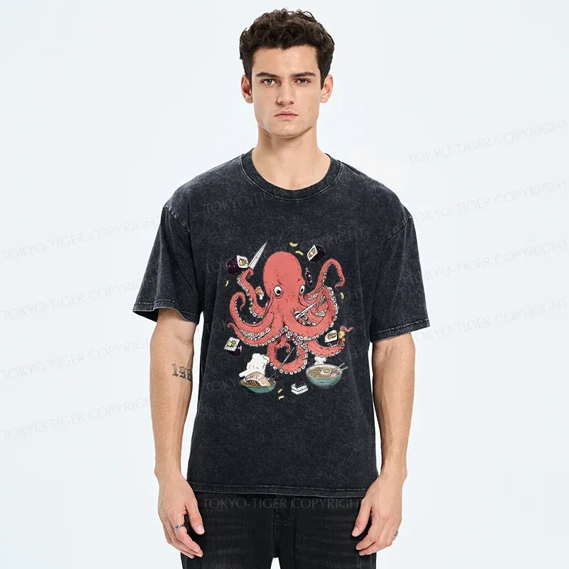 Tokyo-Tiger Octopus Chef Washed T-Shirt