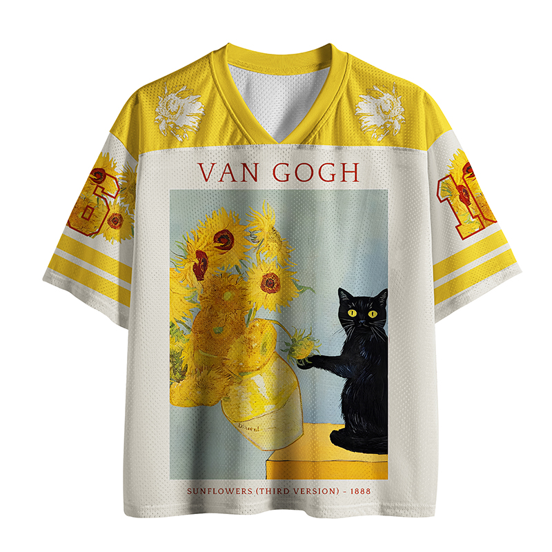Tokyo-Tiger Black Cat With Sunflowers Mesh Jersey
