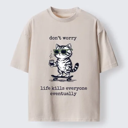 Tokyo-Tiger Chill Cat Meme Washed T-Shirt