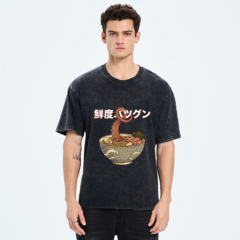 Tokyo-Tiger Octopus Ramen Meme Washed T-Shirt